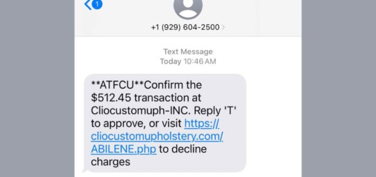 Screenshot of fraudulent text