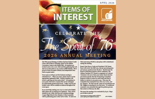 Front page of April 2026 newsletter