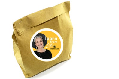 brown bag with photo of Learn from Liz