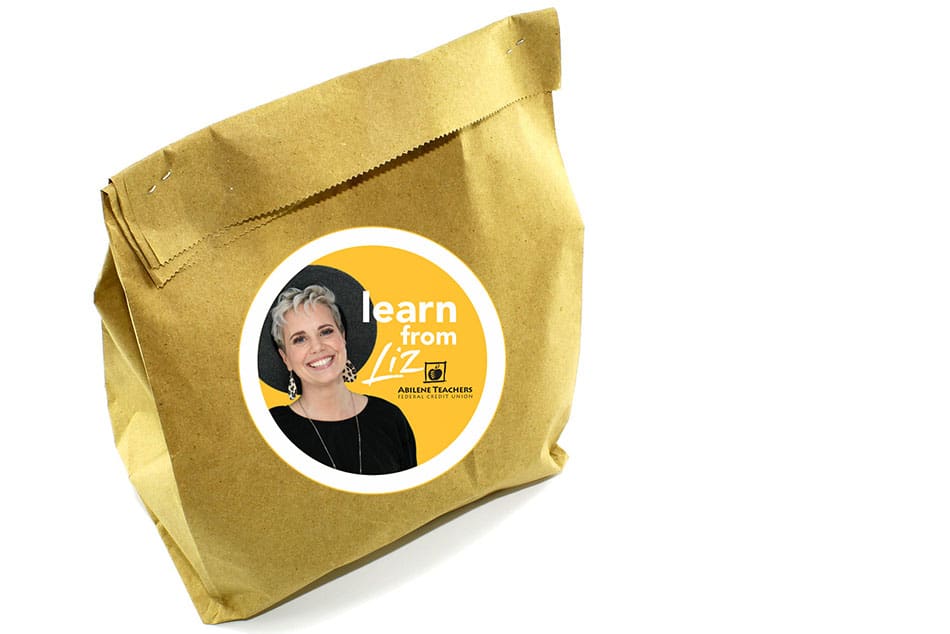 brown bag with photo of Learn from Liz