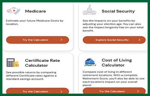 Image depicting the variety of calculators available in the Retirement Simplified platform