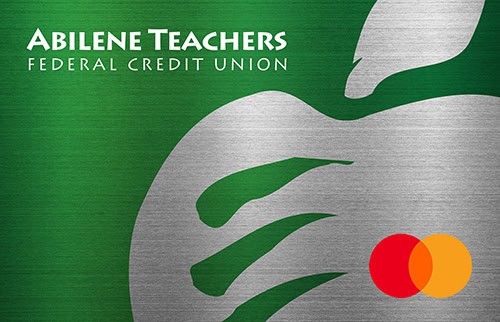 ATFCU classic credit card features a green background and a silver stylized apple.