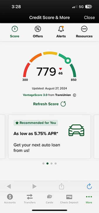Credit Score & More screen