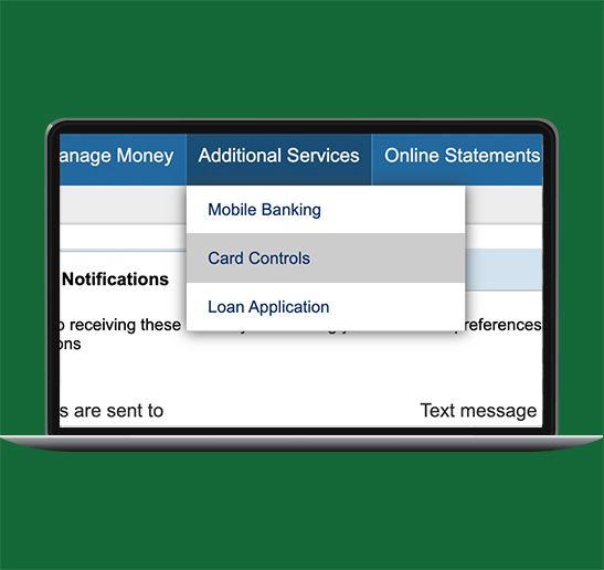 Screen shot of debit card controls