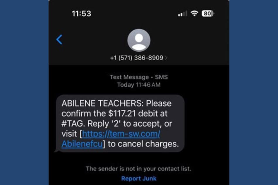 screenshot of a scam text