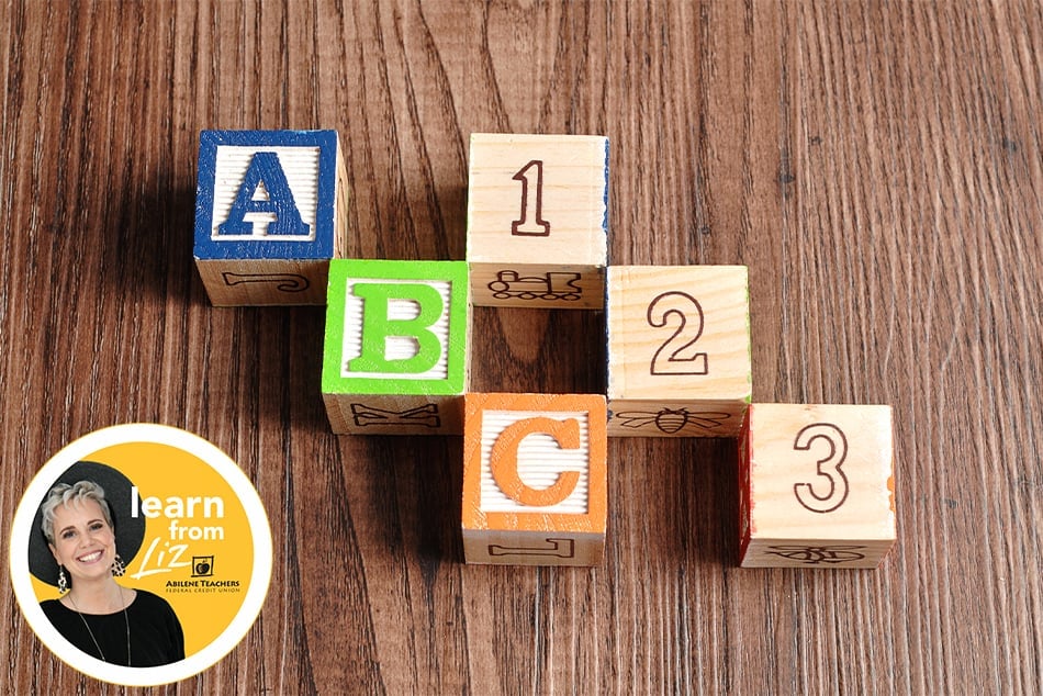 ABC y 123 bloques con superposición de aprender de liz