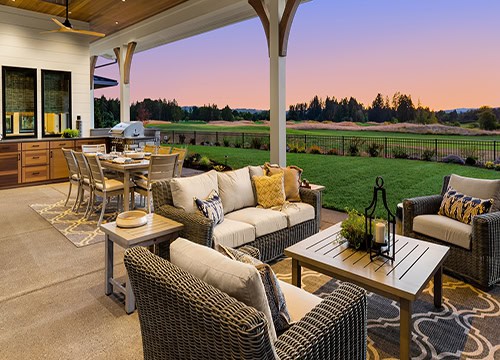 Beautiful outdoor living space highlighted by west Texas sunset