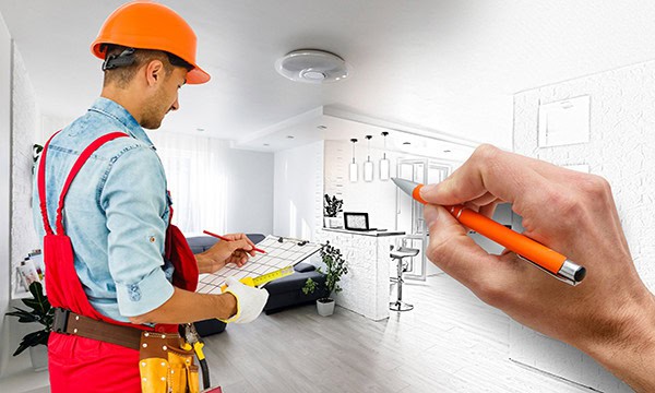 Contractor drawing plans for kitchen remodel