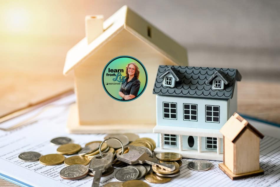 miniture homes with coin and keys on a contract
