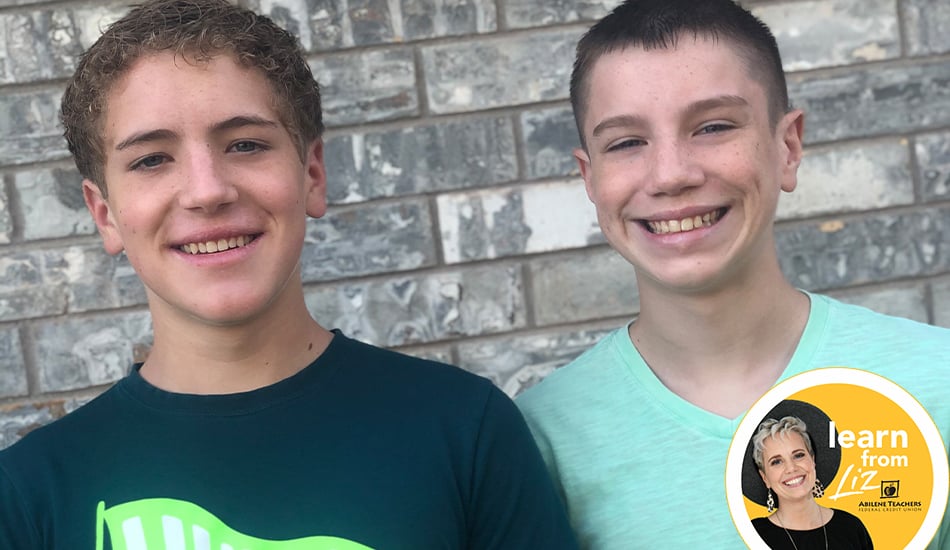Auston and Aidon with overlay graphic learn from liz