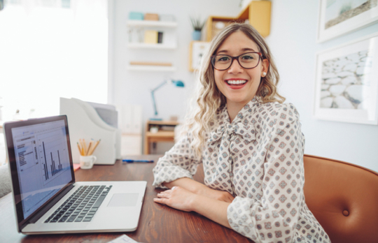 Woman pleased with computer results