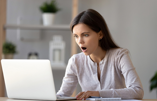 woman shocked by computer results