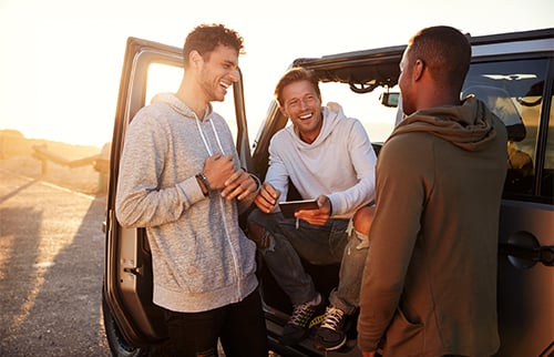 Three male friends on roadtrip