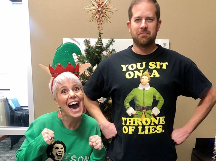 Two people dressed as The Elf