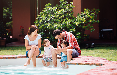 family in pool