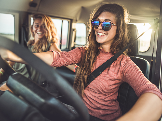 girlfriends driving truck