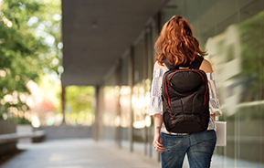 student walking on campus