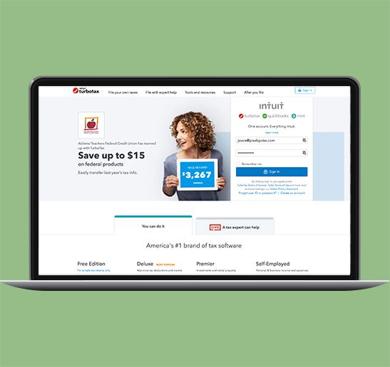 captura de pantalla de banca en línea de TurboTax